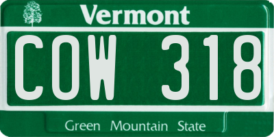 VT license plate COW318
