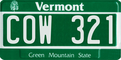 VT license plate COW321