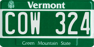 VT license plate COW324