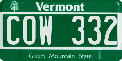 VT license plate COW332