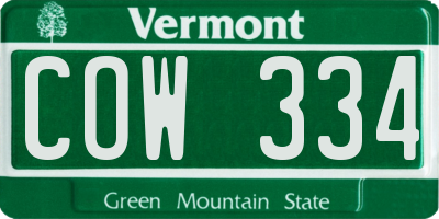 VT license plate COW334