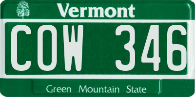 VT license plate COW346