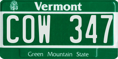 VT license plate COW347