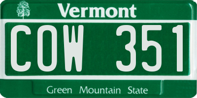 VT license plate COW351