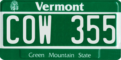VT license plate COW355