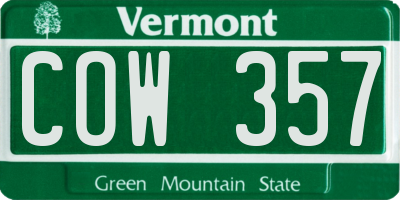 VT license plate COW357