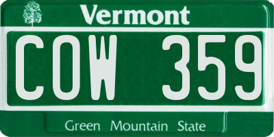 VT license plate COW359
