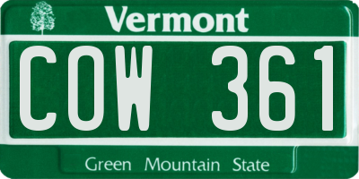VT license plate COW361