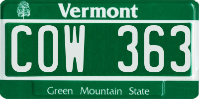 VT license plate COW363