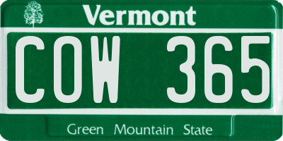 VT license plate COW365