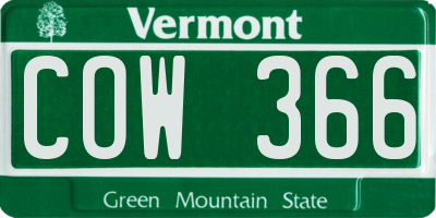 VT license plate COW366