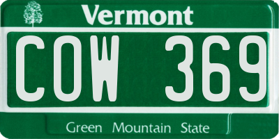VT license plate COW369