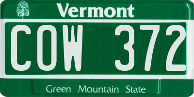 VT license plate COW372