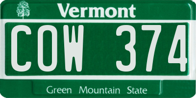 VT license plate COW374