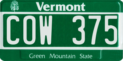 VT license plate COW375