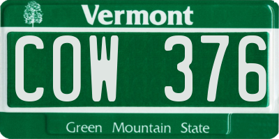 VT license plate COW376