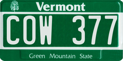 VT license plate COW377