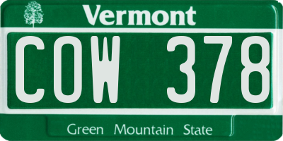 VT license plate COW378