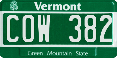 VT license plate COW382