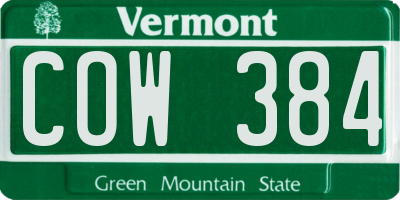 VT license plate COW384