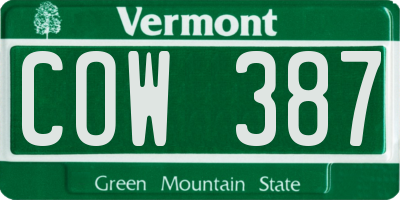 VT license plate COW387