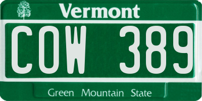 VT license plate COW389