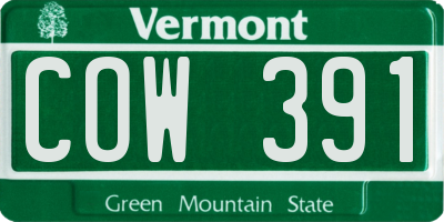 VT license plate COW391