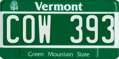 VT license plate COW393