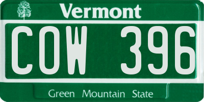 VT license plate COW396