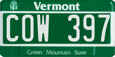 VT license plate COW397