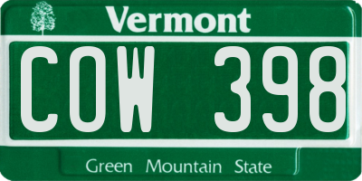VT license plate COW398