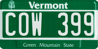 VT license plate COW399