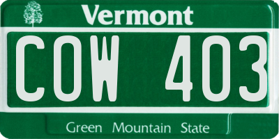 VT license plate COW403