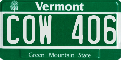 VT license plate COW406