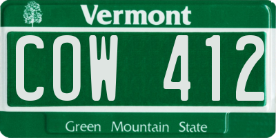 VT license plate COW412