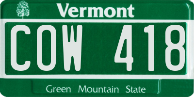 VT license plate COW418