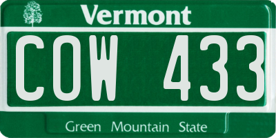 VT license plate COW433