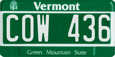 VT license plate COW436