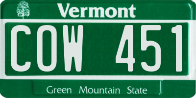 VT license plate COW451