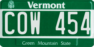 VT license plate COW454