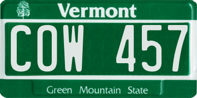 VT license plate COW457