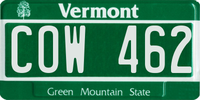 VT license plate COW462