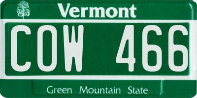 VT license plate COW466