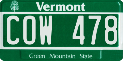 VT license plate COW478