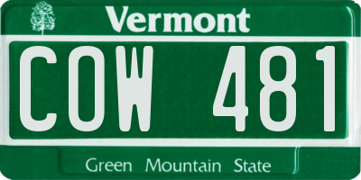 VT license plate COW481