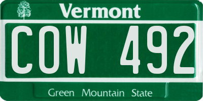 VT license plate COW492