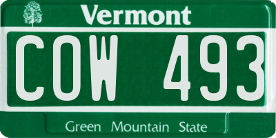 VT license plate COW493