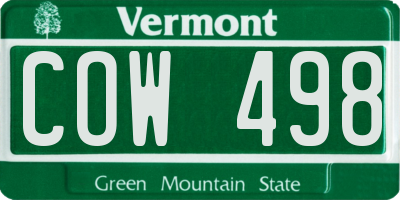 VT license plate COW498