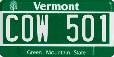 VT license plate COW501