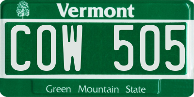 VT license plate COW505
